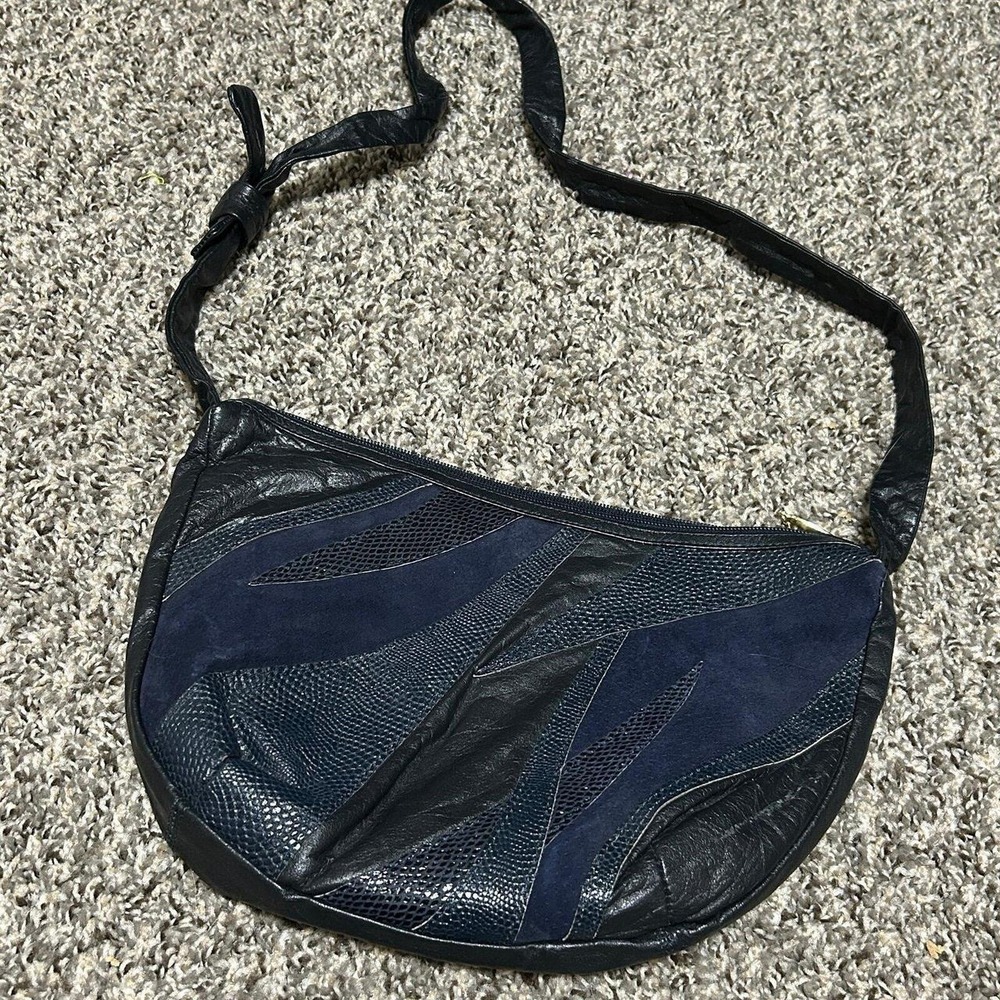 Vintage Handi-Bag Genuine Leather Express Navy Blue Patchwork Hobo Shoulder Bag